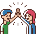 Two individuals enthusiastically celebrating their success by giving each other a high five.
